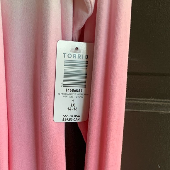 Torrid Super Soft Cardigan Pink/White NWT -size 1 - Picture 3 of 4